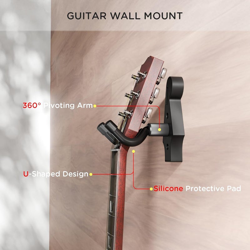 DIDA Guitar Wall Mount - U-Shape Guitar Wall Hangers, Guitar Accessories with 5 Guitar Picks, Guitar Wall Mount Hanger for Acoustic Guitar, Electric Guitar, Banjo, Bass, Mandolin (Style A-Black) - Image 3